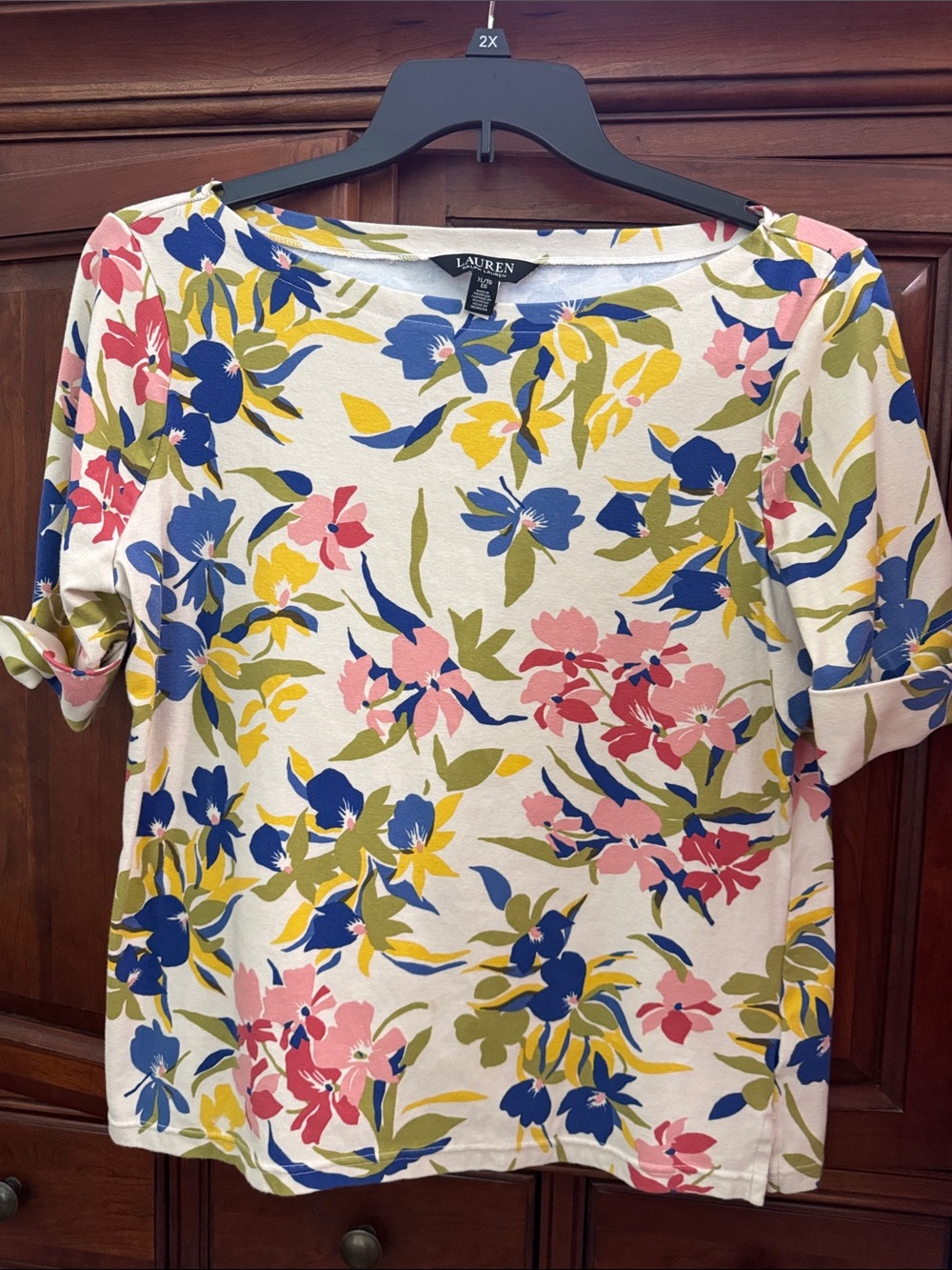 Lauren Ralph Lauren Floral Short Sleeve Tee in White, Blue, Pink, Yellow